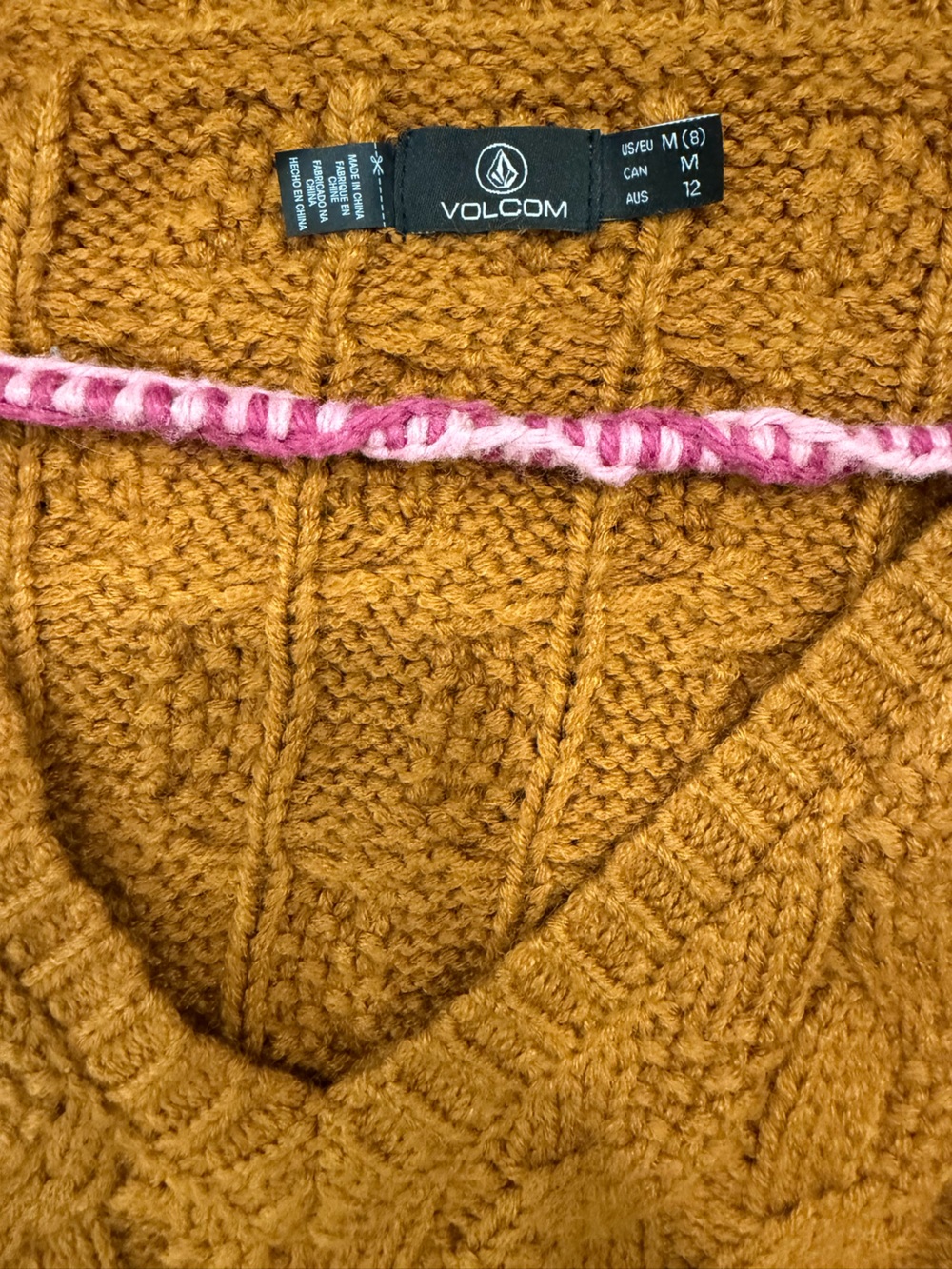 Volcom Cable Knit V-Neck Sweater - Rust Orange - Picture 3 of 3